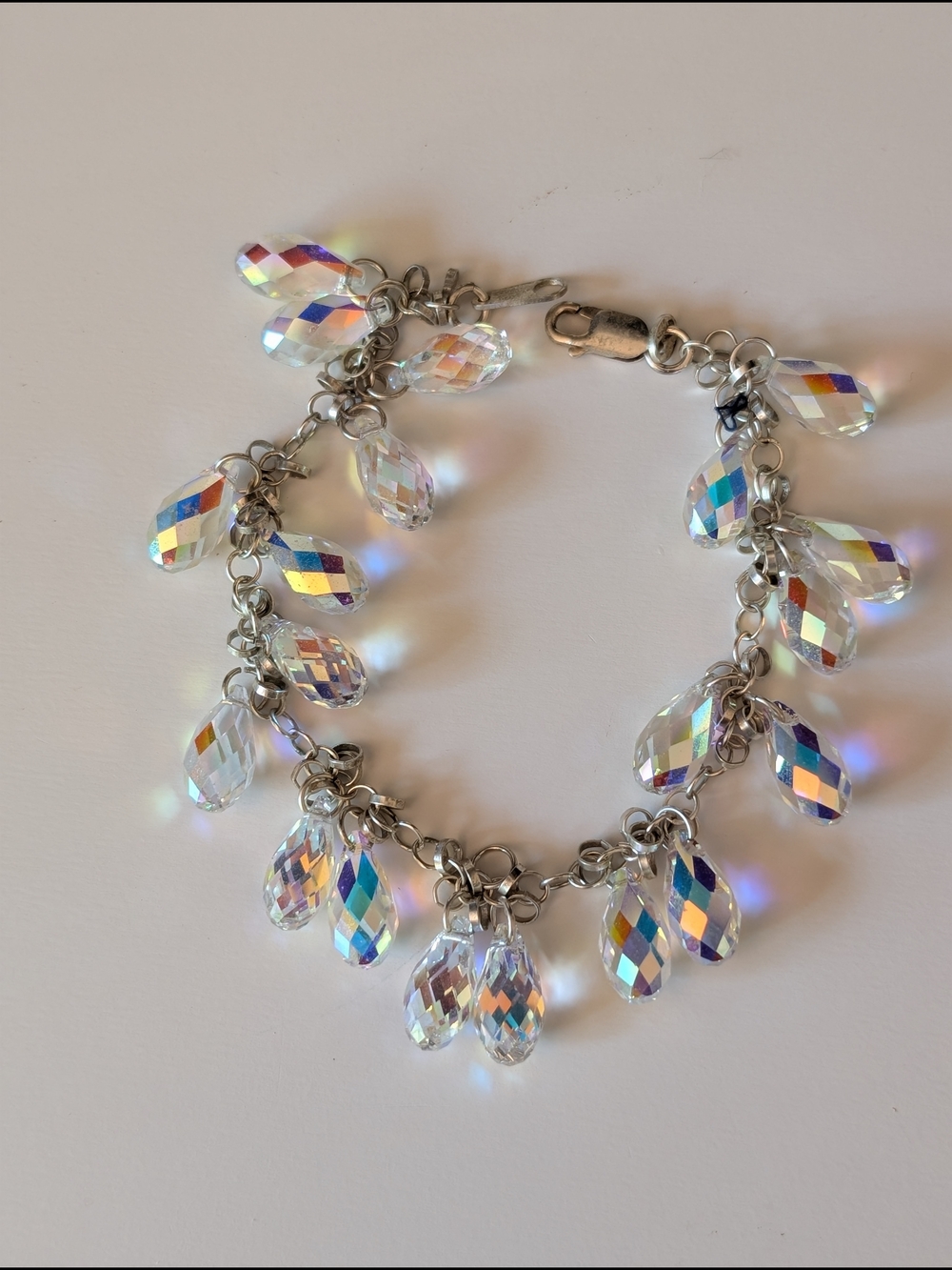 Charm Bracelet Iridescent Crystal Teardrop (see video)